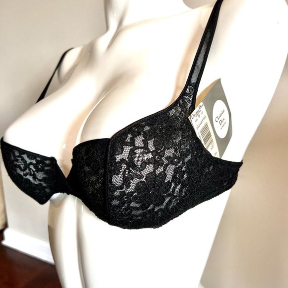 Vintage 80's Christian Dior Lace Bra with Dior Logo Monogram In Black 36B NWT - Picture 2 of 14